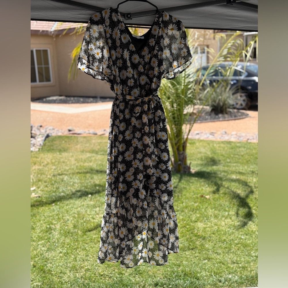 Rewind Black and White Daisy High Low Dress